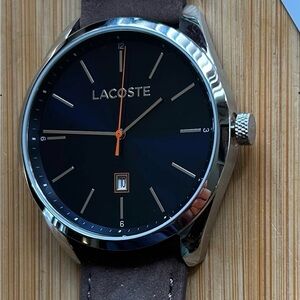 Lacoste San Diego Watch With 45mm Navy Blue Face & Brown Suede Leather Band